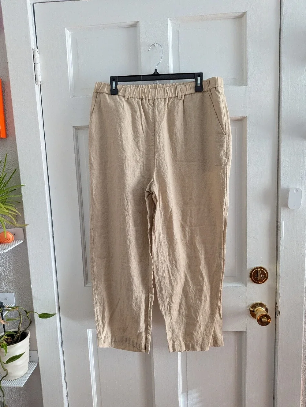 Quince 100% European Linen Pull-On Pants Beige Size L Cropped